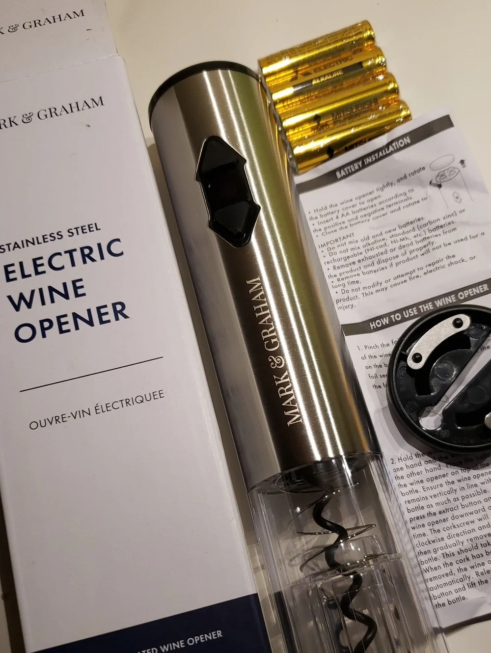 Mark & Graham Brushed Silver Electric Wine Opener